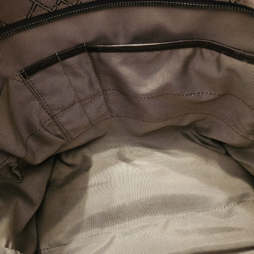 Tumi Brown Tote Bag, Fabric w/ Leather Trim, Patterned, Tan, Large, Travel EUC